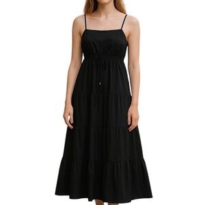 Baby Doll Maxi Dress‎ L Y2K Witchy Vibes Goth Boho Flowy Cotton Tiered Sundress